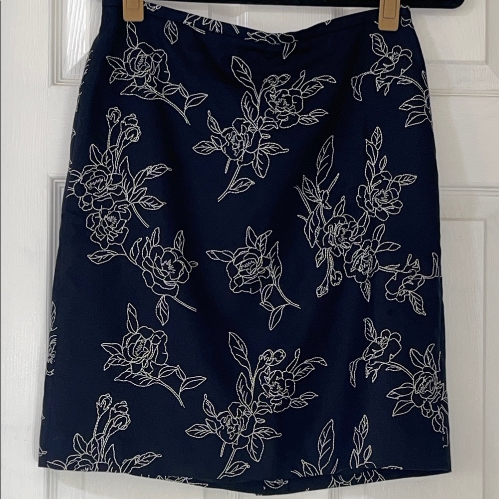 Ann Taylor Embroidered Floral Midi Skirt-Cotton & Silk blend